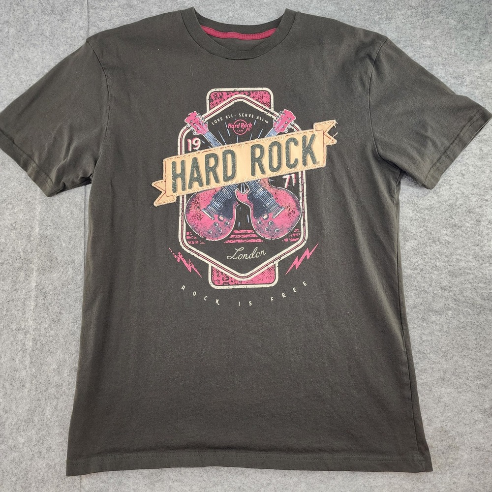 Hard Rock Medium Green Pink London Guitar Graphic Rock n Roll Tee Mens